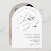 Schwarz-weiße Minimalistische Script Arch Foto Hoc Einladung (Vorne/Hinten)