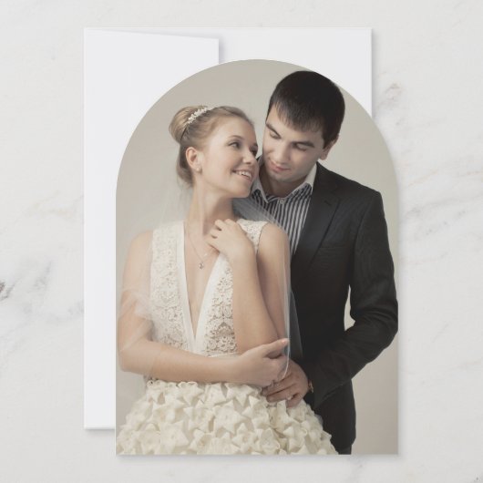 Schwarz-weiße Minimalistische Script Arch Foto Hoc Einladung (Rückseite)