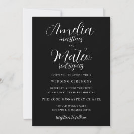 Schwarz-weiße Minimalistische Script-Hochzeit Einladung
