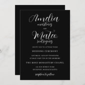 Schwarz-weiße Minimalistische Script-Hochzeit Einladung (Vorne/Hinten)