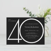 Schwarz-weiße Minimalistische Überraschung 40. Geb Einladung (Stehend Vorderseite)