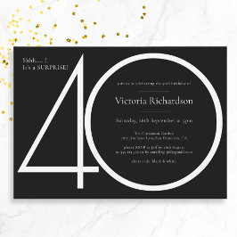 Schwarz-weiße Minimalistische Überraschung 40. Geb Einladung