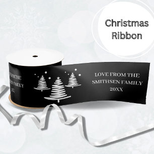 Schwarz-weiße Minimalistische Weihnachtsbäume Satinband