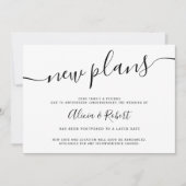 Schwarz-weiße Minimalschrift verschoben neue Pläne Einladung (Vorderseite)