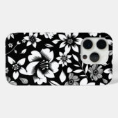 Schwarz-weiße, moderne Blätter mit Blumenmuster Case-Mate iPhone Hülle (Rückseite (Horizontal))