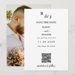Schwarz-weiße moderne elegante Foto-Hochzeit  Save The Date