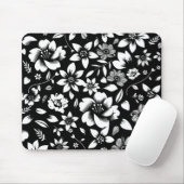 Schwarz Weiße Moderne Florale Blätter Fliegende Dr Mousepad (Mit Mouse)