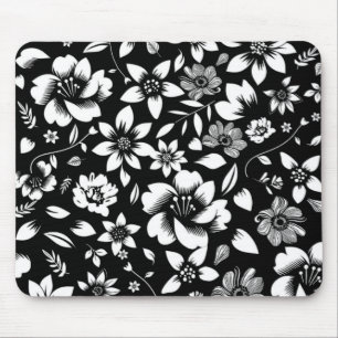 Schwarz Weiße Moderne Florale Blätter Fliegende Dr Mousepad