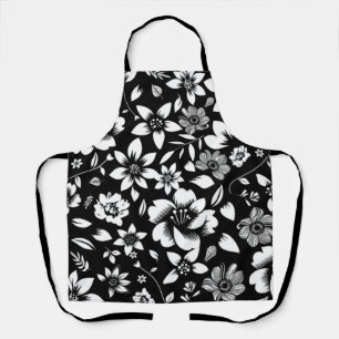 Schwarz Weiße Moderne Florale Blätter Wehen Schürze