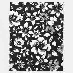 Schwarz Weiße Moderne Florale Blätter Wehend Fleecedecke