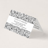 Schwarz-weiße moderne gezeichnete Blumen-Peitschen Visitenkarten (Rückseite)