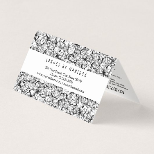 Schwarz-weiße moderne gezeichnete Blumen-Peitschen Visitenkarten (Rückseite)