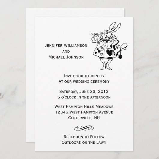 Schwarz-weiße moderne Hochzeit der Alice im Einladung (Vorne/Hinten)