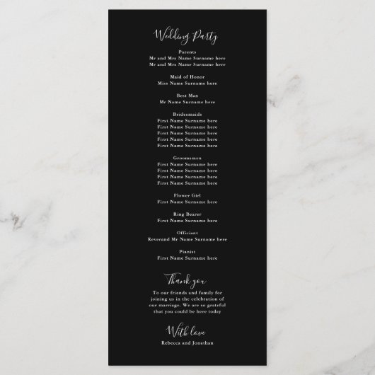 Schwarz-weiße moderne Hochzeitskarte (Rückseite)