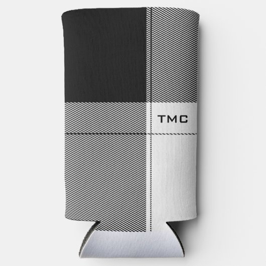 Schwarz-weiße moderne Karierte Initialen Preppy Ch Selters Dosenkühler (Vorderseite)