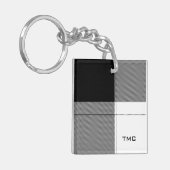 Schwarz-weiße, moderne Karierte INITIALS Präppy Ch Schlüsselanhänger (Vorderseite links)