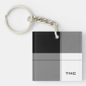 Schwarz-weiße, moderne Karierte INITIALS Präppy Ch Schlüsselanhänger (Vorderseite)