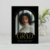 Schwarz-weiße moderne Minimal Grad Foto Gold Foil Folieneinladung (Stehend vorne)