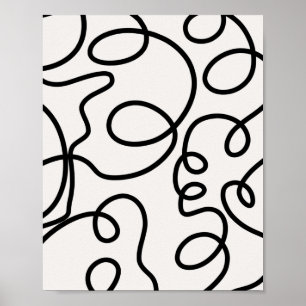 Schwarz-Weiße moderne minimale Pinselstriche Poster