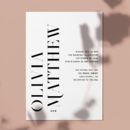 Schwarz-weiße moderne minimalistische Hochzeit + Q Einladung