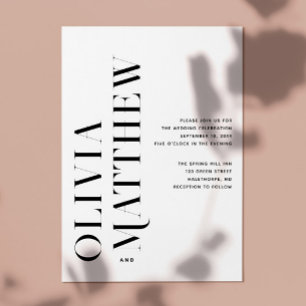 Schwarz-weiße moderne minimalistische Hochzeit + Q Einladung