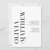 Schwarz-weiße moderne minimalistische Hochzeit + Q Einladung (Vorderseite)