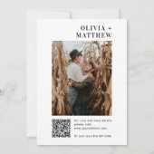 Schwarz-weiße moderne minimalistische Hochzeit + Q Einladung (Rückseite)