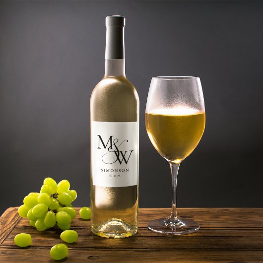 Schwarz-weiße moderne Minimalistische Monogramm-Ho Weinetikett