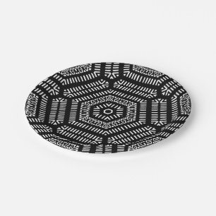Schwarz-Weiße moderne Mudcloth-Papierplatte Pappteller