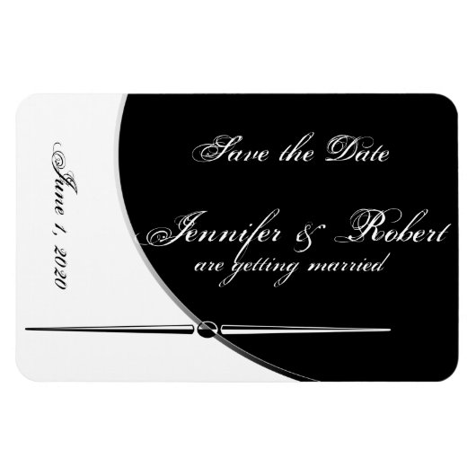 Schwarz-weiße moderne Posh Wedding rettet das Datu Magnet (Horizontal)