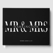 Schwarz-weiße moderne Typografie Mr. & Mrs. Weddin Gästebuch (Vorderseite)