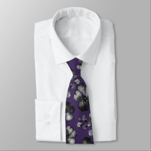 Schwarz-Weiße Mohn-Grünpflanzen-Purple-Hochzeit Krawatte