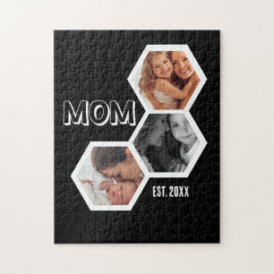 Schwarz-weiße Mom Established Sechseck 3 Foto Puzzle