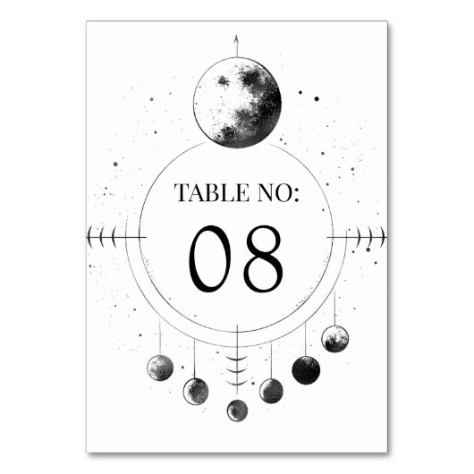 Schwarz-weiße Mondphasen Hochzeit Tischnummer (Rückseite)