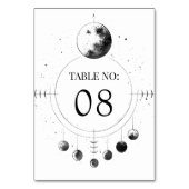 Schwarz-weiße Mondphasen Hochzeit Tischnummer (Vorderseite)