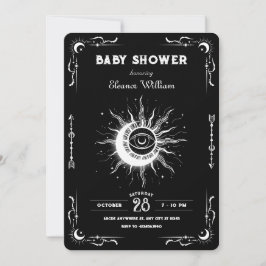 Schwarz-weiße Mondsonne Tarot Celestie Babydusche Einladung