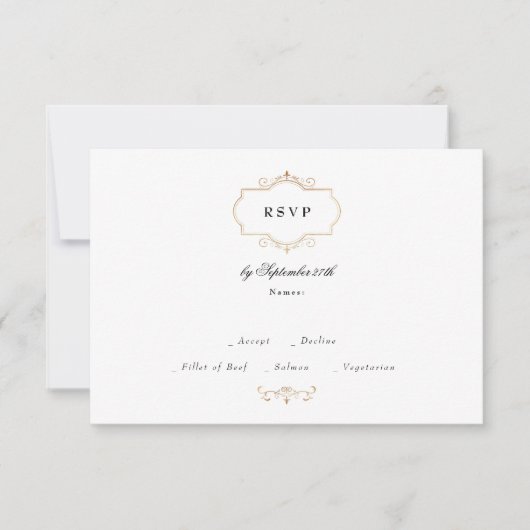 Schwarz-weiße Mono-Hochzeit in antiken Goldsorten RSVP Karte (Vorderseite)
