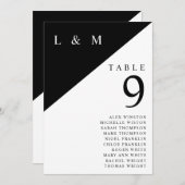 Schwarz-weiße Mono-Tischnummer-Sitzkarte Einladung (Vorne/Hinten)