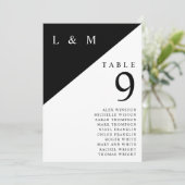 Schwarz-weiße Mono-Tischnummer-Sitzkarte Einladung (Stehend Vorderseite)