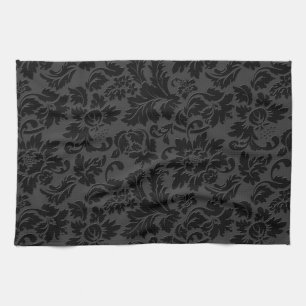 Schwarz-weiße monochrome Vintage-Blumendamastmuste Handtuch
