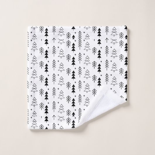 Schwarz-weiße monochrome Weihnachtsbaumen Minimal Badhandtuch Set (Waschlappen)
