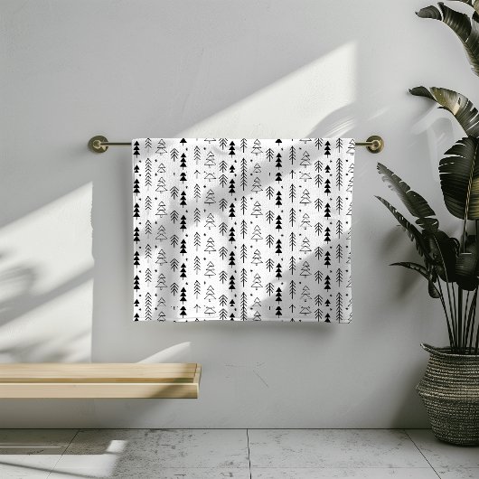 Schwarz-weiße monochrome Weihnachtsbaumen Minimal Badhandtuch Set