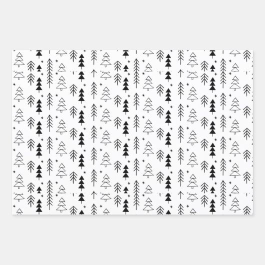 Schwarz-weiße monochrome Weihnachtsbaumen Minimal Geschenkpapier Set (Vorderseite 2)