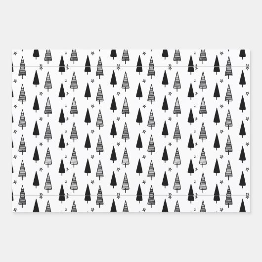 Schwarz-weiße monochrome Weihnachtsbaumen Minimal Geschenkpapier Set (Vorderseite)