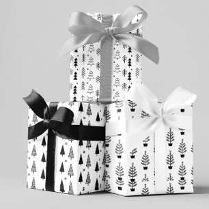 Schwarz-weiße monochrome Weihnachtsbaumen Minimal Geschenkpapier Set