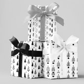Schwarz-weiße monochrome Weihnachtsbaumen Minimal Geschenkpapier Set