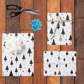 Schwarz-weiße monochrome Weihnachtsbaumen Minimal Geschenkpapier Set