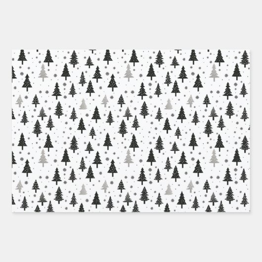 Schwarz-weiße monochrome Weihnachtsbaumen Minimal Geschenkpapier Set (Vorderseite 2)