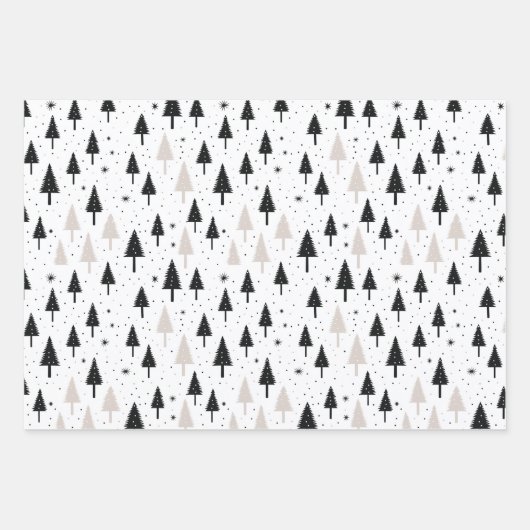 Schwarz-weiße monochrome Weihnachtsbaumen Minimal Geschenkpapier Set (Vorderseite)
