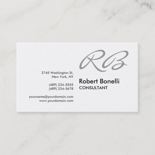 Schwarz-weiße Monogram Consultant-Visitenkarte Visitenkarte (Vorderseite)